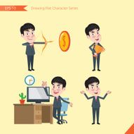 Set of drawing flat character style business office worker activities N5