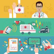 Medical flat banners set with laboratory