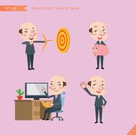 Set of drawing flat character style business bald ceo activities