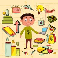 Man with various colorful creative social media icons