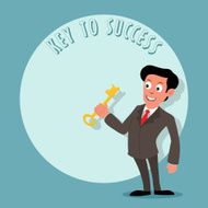 Young happy businessman with success key