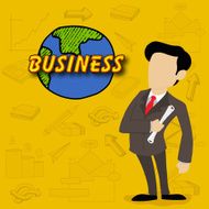 Young business man with variouns infographic elements