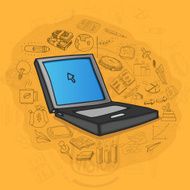 Laptop with various business elements