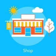 Shop flat line design concept