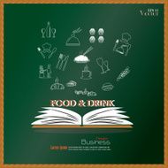 Opened book with food and drink icon on chalkboard