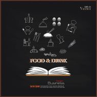 Opened book with food and drink icon on chalkboard N2