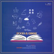 Opened book with food and drink icon on chalkboard N3