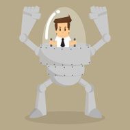 businessman control the robot assistant work