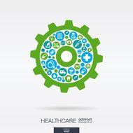 Medical color icons in cogwheel shape abstract background vector illustration