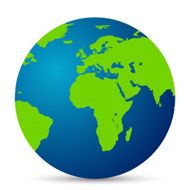 Map of the world globe with shadow on white background