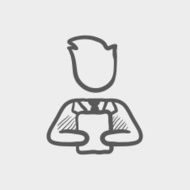Man holding touchscreen tablet sketch icon