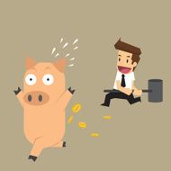 businessman smashed piggy bank