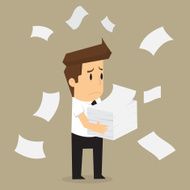 Businessman run holding a lot of documents in his hands