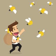 business man holding bulb idea that fly brainstormt
