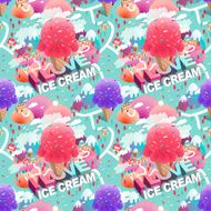colorful ice cream town seamless pattern