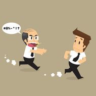 boss chasing a businessman working poor