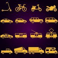 Vector Set of 16 Yellow Ground Transportation Icons