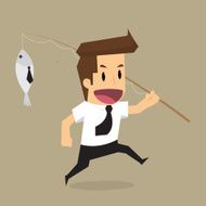 Businessman hand holding fishing rod Fooled of doing business N2