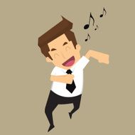 Businessman good-humored rushing singing