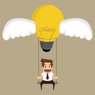 businessman sitting on a swing light bulbs brain power