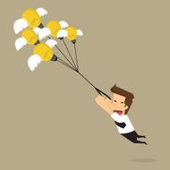 businessman fly with idea bulb balloon N2