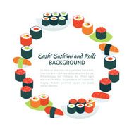 Flat Style Vector Circle Template Collection of Food Sushi Sashi