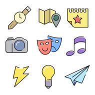 Miscellaneous vector thin line flat colored icons
