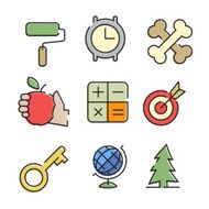 Vector flat colored thin line icons set
