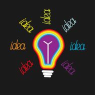 Big rainbow colored light bulb Idea concept Flat design