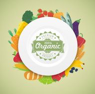 Organic food plate with healthy fresh produce a balanced diet