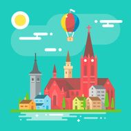 Colorful cityscape scene in flat design
