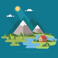 house in the mountains on riverside Flat design style