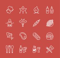 Barbecue and Food Icons Vector Objects set Outdoor Kitchen or N2