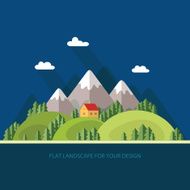 Landscape Houses in the mountains among trees Flat style N4
