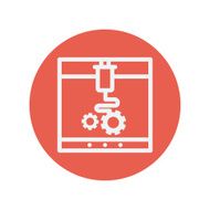 Three D printer with infographic design thin line icon