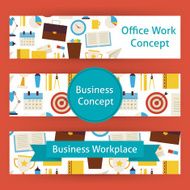 Office Work Concept Vector Template Banners Set in Modern Flat