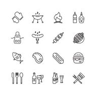 BBQ and Food Icons Vector Set Outdoor Kitchen or Meat N2