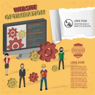 Computer info graphic design on yellow background vector