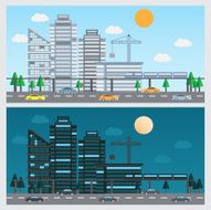 day and night urban city
