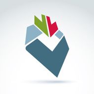 Geometric abstract 3D symbol with arrow vector graphic design