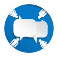 Speech bubbel with people on circle blue background