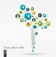 Abstract social media background with lines circles integrated flat icons