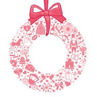 Vector Wedding wreath of flat icons set Pink silhouette