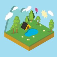 Iisometric camp flat 3d isometric pixel art Iinfographics illu