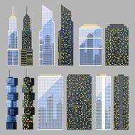 Set of skyscrapers in the flat and detailed style