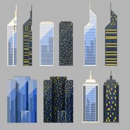 Set of skyscrapers in the flat and detailed style N2