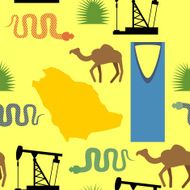 Symbols of Saudi Arabia seamless pattern Desert and oil pumps