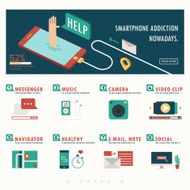 smartphone addiction and function infographic with banner
