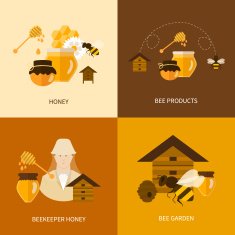 Flat design vector concept illustration with icons of products bee