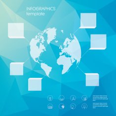 Global infographics template Low polygonal background Simple line icons for